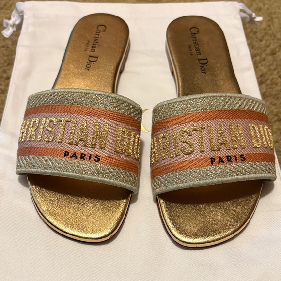 Christian Dior Gold and Pink Dway Slides - Picture 1 of 8